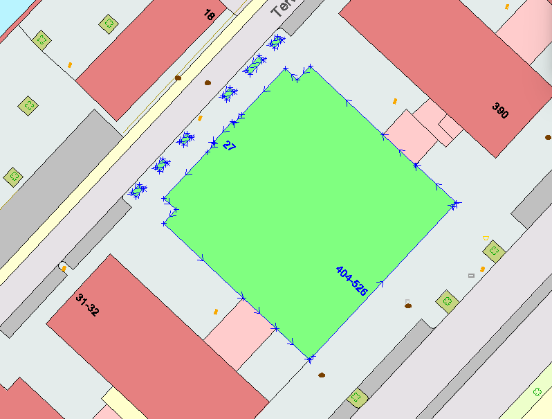 Voorbeeld van een collectieobject: Een pand met een overbouw die rust op pilaren.